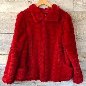 Luxurious Red Faux Fur Heart Embossed Jacket